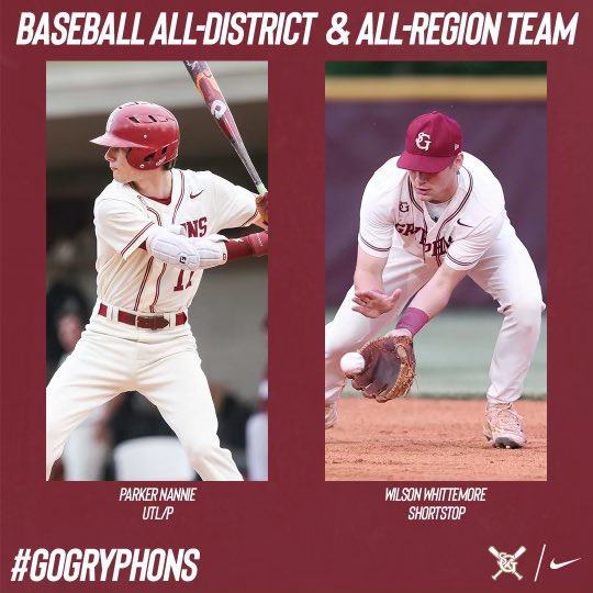 Congratulations to our student athletes for being selected to the baseball All-District team and All-Region teams! #GoGryphons