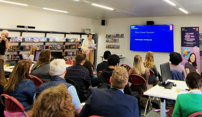 ThePieceHall's tweet photo. Great to see our CEO @nickychanthomp supporting entrepreneurs, innovators, and small business owners as @BIPCLeeds launch #BIPC Local at the wonderful Halifax Central Library @CMBClibraries https://t.co/frHo2zLls5