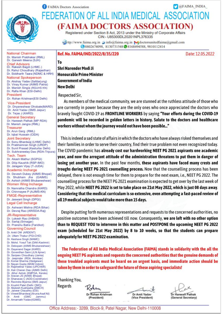 DrHareeshPathak's tweet photo. If not @OfficeOf_MM then the PM need to intervene in this sensitive &amp; imp matter of #Neetpg2022
Fate of future specialists are at stake! 
Officially Requesting @PMOIndia to take affirmative steps #NEETPG2022DEFRRMENNT 
#POSTPONENEETPGBY10WEEKS 

कर्मण्येवाधिकारस्ते मा फलेषु कदाचन https://t.co/xOrw9Zo4WP