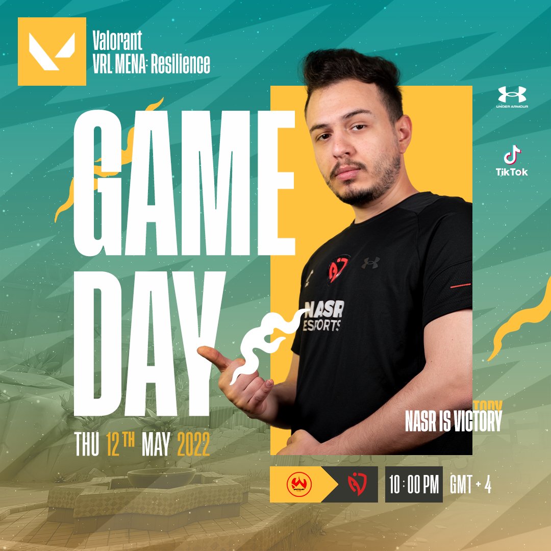 NasrEsports's tweet photo. 🔥 𝗚𝗔𝗠𝗘𝗗𝗔𝗬 🔥

🏆 VRL MENA (Split 2 Round 4)
⚔️ #Whitelist
🕙 10:00 PM (UAE)
📺 https://t.co/8YRLJwpbuK 🗣️ @RexusAymen

@RedBullUAE @valleague_mena #VRLMENA
#NASRisVictory #Valorant #UnderarmourME https://t.co/6K1nxA5cEF