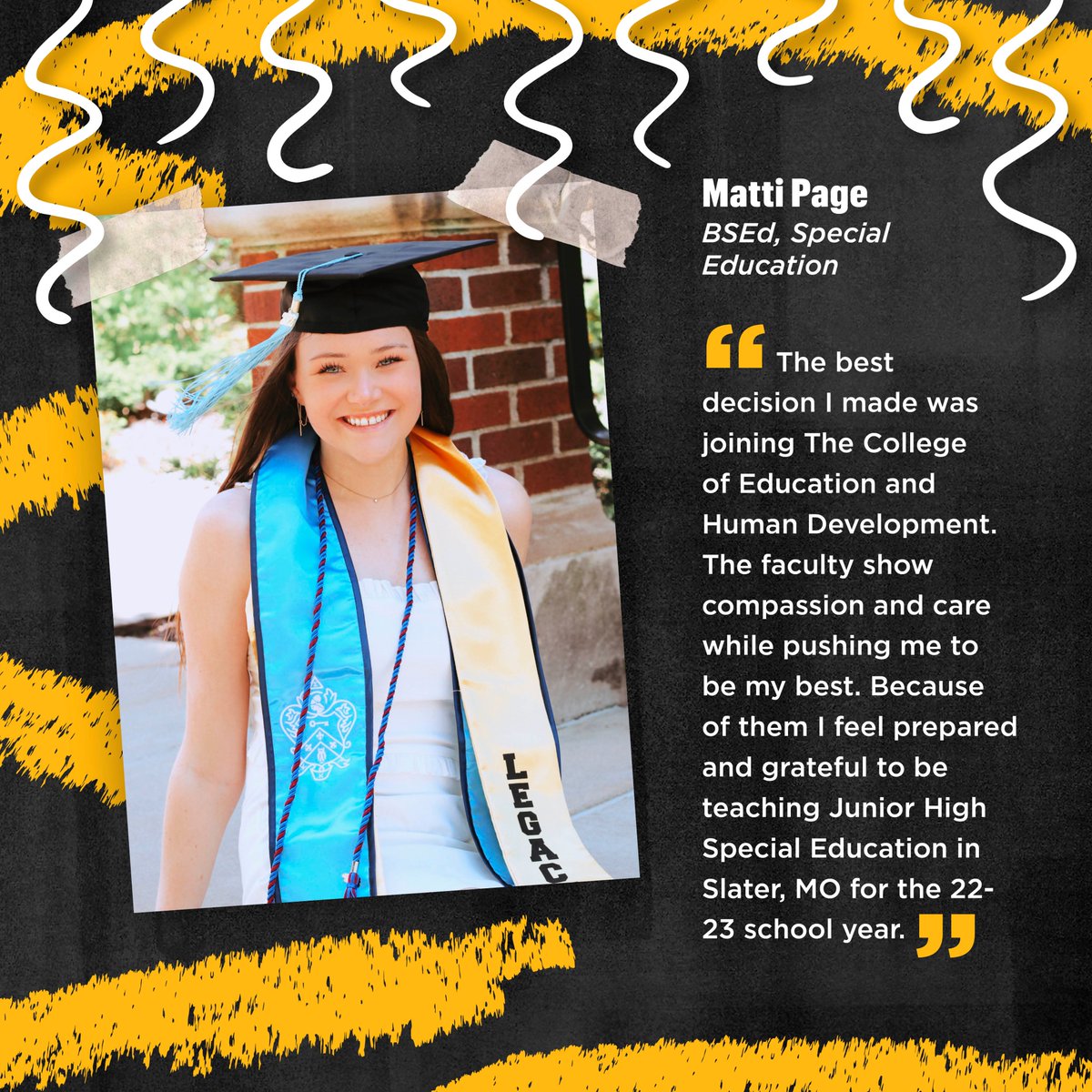 MizzouEducation's tweet photo. Class of 2022 Spotlight 🐯🎓 Matti Page, BSEd, Special Education https://t.co/gYYcq0EVEm
