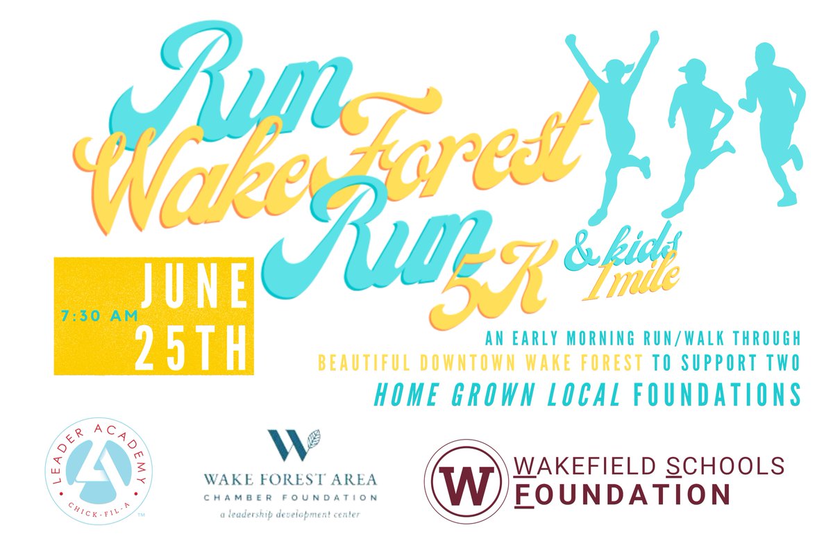 Like to run or need volunteer hours? 🏃‍♀️🏃👟 Lace up your sneakers for a good cause!  Run Wake Forest Fun-5K &amp; Kids 1 Mile - June 25th at 7:30AM. Sign up to take part in the race or volunteer your time to help! Links to register in the comments. <a href="/WHSCareerCenter/">WHS Career Center</a> <a href="/WF_Chamber/">Wake Forest Area Chamber of Commerce</a>