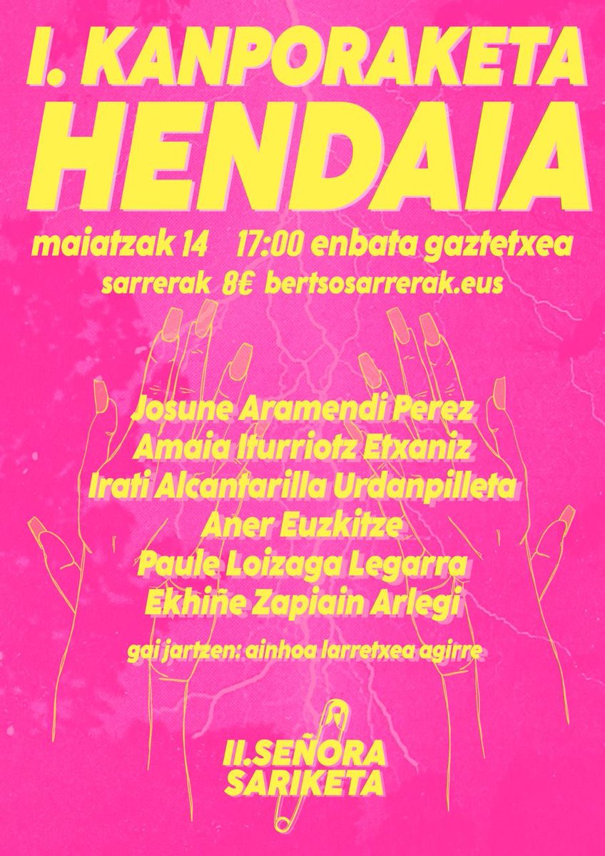 bertsolaritza's tweet photo. Señora Sariketako kanporaketa Hendaian larunbatean. Josune Aramendi, Amaia Iturrioz, Irati Alcantarilla, Aner Euzkitze, Paule Loizaga eta Ekhiñe Zapiain. Gai-jartzen Ainhoa Larretxea. Enbata Gaztetxean 17:00etan.
@senorasariketa @Pauleixiar @josuneAramendi @anereuzkitze @ekhizapi https://t.co/HCmhWzGv9o