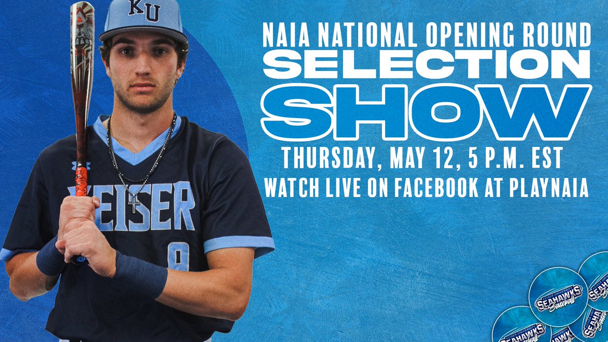 KeiserBaseball's tweet photo. 🚨𝗡𝗔𝗜𝗔 𝗦𝗲𝗹𝗲𝗰𝘁𝗶𝗼𝗻 𝗦𝗵𝗼𝘄🚨

The Seahawks will see where they are heading to this evening. TUNE IN to find out!

➡️: NAIA Baseball Selection Show
⌚️: 5:00 PM ET
📺: https://t.co/9LpYlQv2Vb

#DefendtheBeach #SUNBSB #NAIABaseball https://t.co/GkuaaeVBXp