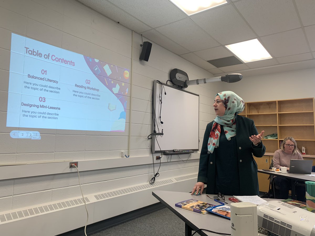 TracyInaba's tweet photo. Hanan Haydar sharing her experience and insights on implementing a reading workshop in an elementary literacy program at the @PalliserSchools Literacy Symposium. #palliserliteracysymposium https://t.co/PJ7XuxC7TY