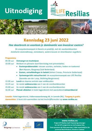 Programma van de <a href="/LIFEprogramme/">LIFE Programme</a> LIFE Resilias Kennisdag op 23 juni is bekend! Theorie en praktijk #ecosysteemaanpak komen beiden aan bod in presentaties en veldexcursies. Deelname is gratis. Op de website vindt u alle informatie en kunt u zich aanmelden resilias.eu/nieuws/inschri…