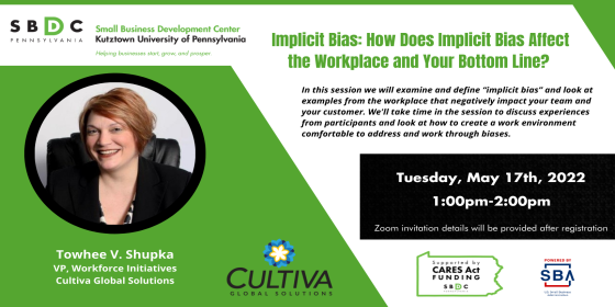 KutztownSBDC's tweet photo. π’Β Join the KUSBDC in examining and defining βimplicit biasβ and look at examples from the workplace that may negatively impact your team/customers.
πΒ Tuesday, May 17, 2022
πΒ 1:00-2:00pm
βπ»Β Register here: https://t.co/mFOECEavel
#KUSBDC #PASBDC #SmallBusiness #Bias https://t.co/oHqqnDnpzg