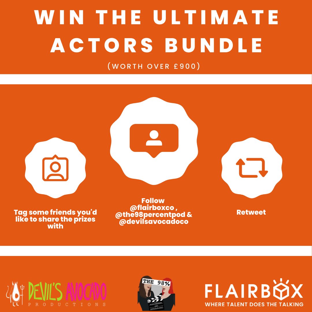 FlairBoxCo's tweet photo. 1/2 Win The Ultimate Actors Bundle worth over £900🎁 

We’re on @the98percentpod! So to celebrate, we’ve teamed up with @devilsavocadoco, so you and a friend can BOTH win: A new showreel scene, new headshots AND a year of FlairBox Pro. Two runners-up will get a FlairBox workshop. https://t.co/Be7MGBRKaJ
