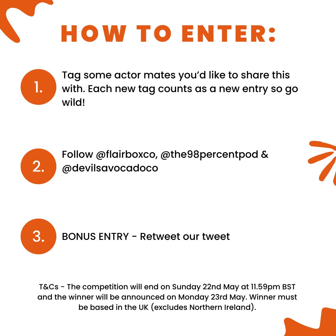 1/2 Win The Ultimate Actors Bundle worth over £900🎁 

We’re on <a href="/the98percentpod/">The 98%</a>! So to celebrate, we’ve teamed up with @devilsavocadoco, so you and a friend can BOTH win: A new showreel scene, new headshots AND a year of FlairBox Pro. Two runners-up will get a FlairBox workshop.