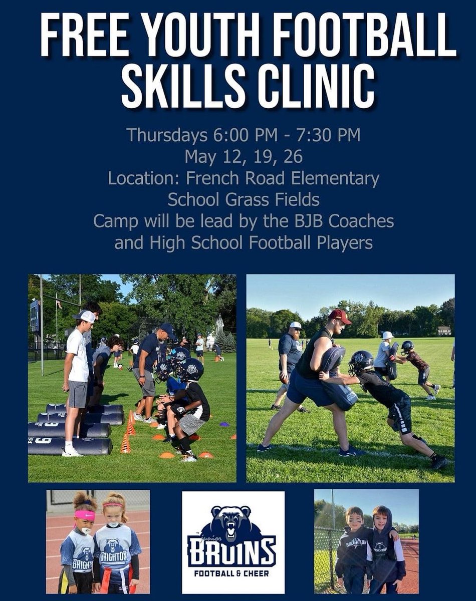 CoachLian8's tweet photo. Looking forward to Night 1 of our @Brighton_FB and Junior Bruins Youth Clinic! 70 kids coming out to work with our high school players and coaches. Canβt wait! #ThePack #OneFootballFamily https://t.co/YZlbeFBNdn