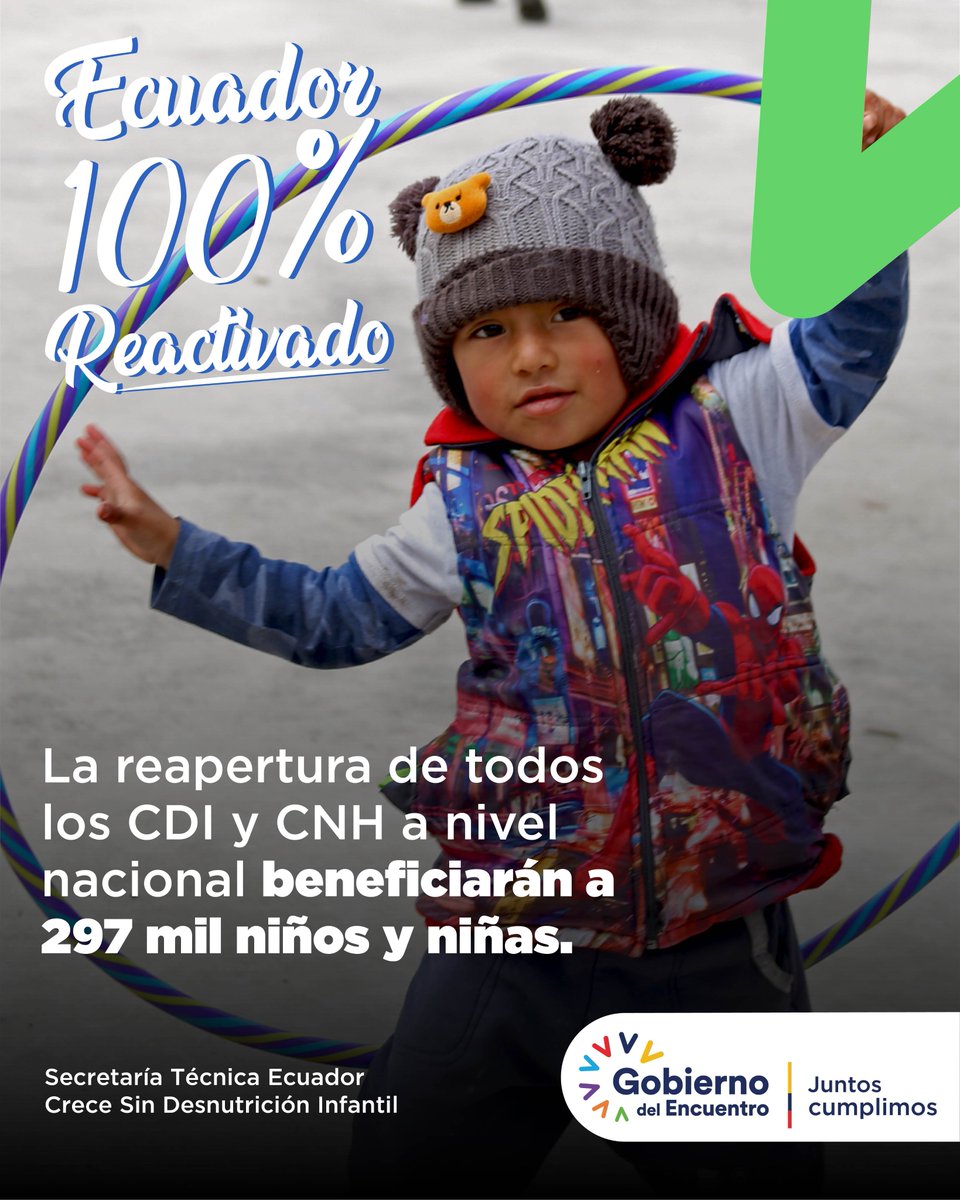 InfanciaEc's tweet photo. ¡Ecuador está reactivado! Estás son buenas noticias para todos. 💪🇪🇨
297 mil niñas y niños podrán regresar de manera presencial a los Centros de Desarrollo Infantil y Creciendo Con Nuestros Hijos de @InclusionEc. Así garantizamos una #InfanciaConFuturo.
 
#JuntosCumplimos https://t.co/GabnKrGShA