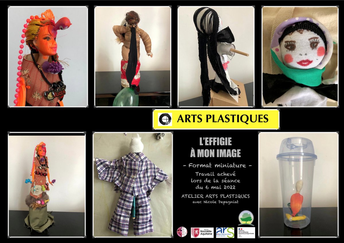AACCC_87's tweet photo. 🔵 ATELIER ARTS PLASTIQUES 🔴 OBJET DE SOI, OBJET DE SOIN ⚫️ à destination des patients suivis en #oncologie à la @Polylimoges   
MINI-EXPO sur : L'EFFIGIE À MON IMAGE
Contact 👉 aaccc.mtd@gmail.com
PROCHAIN ATELIER le 20/05 à 10H à #Limoges
@Athanor87  #culturesanté2021 https://t.co/X03A5jMx1h