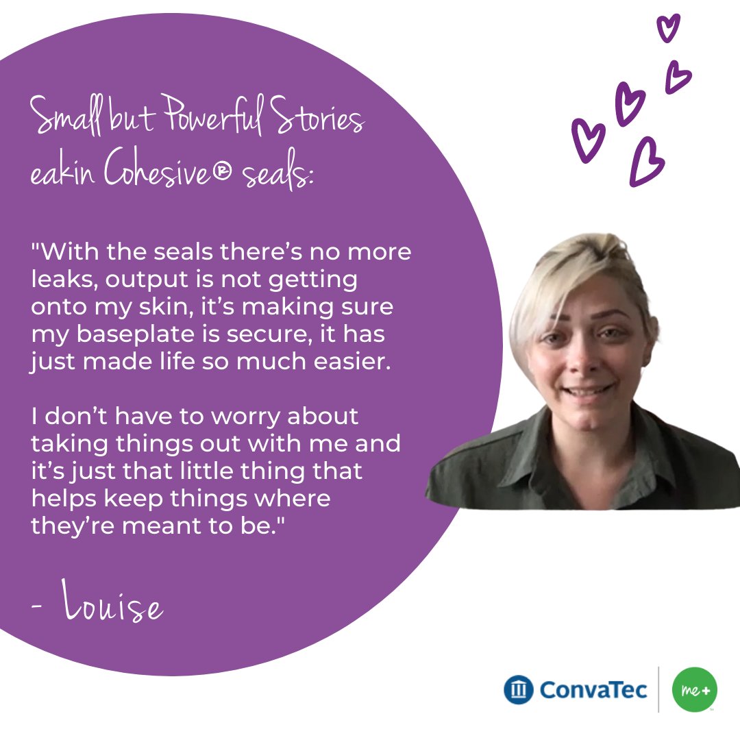 ConvatecOstomy's tweet photo. Small but Powerful Stories - eakin Cohesive® seals - Louise's Story:
eakin Cohesive seals are just a little addition to your routine, they can have a #SmallButPowerful impact on your life.
Request a sample today: https://t.co/WoKCNYRYcc
#ostomy #eakin https://t.co/KEaulx47yD