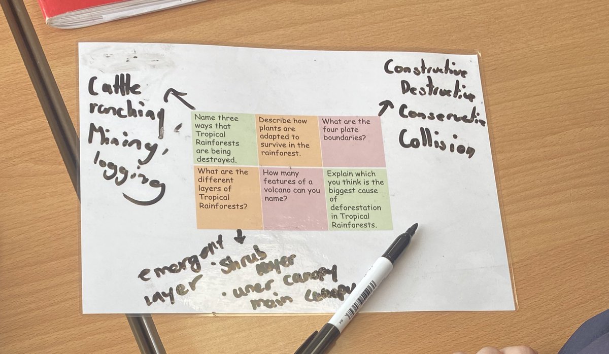 MrsGMalin_geog's tweet photo. Knowledge recall grids used with year 7 today. Colour coded last lesson, last week, last topic!π©πΌβπ«#knowledgerecall #geographyteacher #edutwitter https://t.co/OmUij72Xud