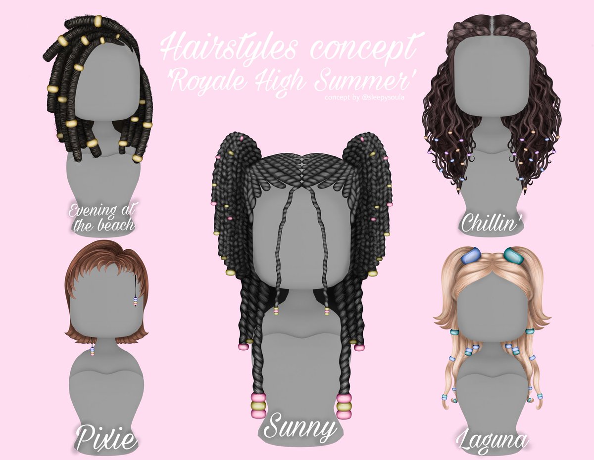 Royale High Hair Concept for Summer's season ⛱️ I don't know why, but for some reason I like beads in hair A LOT so decided to make concept for RH☀️🏰 Which style is your favourite?🌺 #royalehigh #royalehighconcepts #royalehighconcept #royalehighart #robloxart #ArtistOnTwitter
