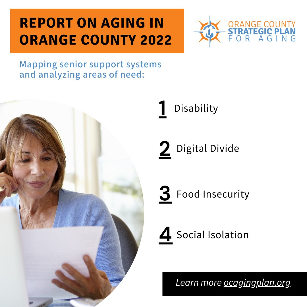 OCASC_OC's tweet photo. The new OCSPA older adult report is now available. This new data will support writing the long-term strategic plan for older adults in Orange County. Attend a webinar on May 18 to learn more about the report’s findings.

Learn more: https://t.co/gtyb2RPuuS
#ReportOnAgingOC https://t.co/XWeK1v6ZuX