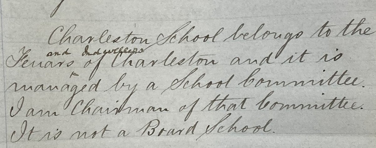 teachonteach's tweet photo. Anyone care to take a shot at this handwriting?  It's generally clear, but I can't make out this key bit:  "Charleston School belongs to the __ and ___ of Charleston..." Context: this is a precognition for a case involving a school in 1880s Fife https://t.co/H2LvJ50DBX