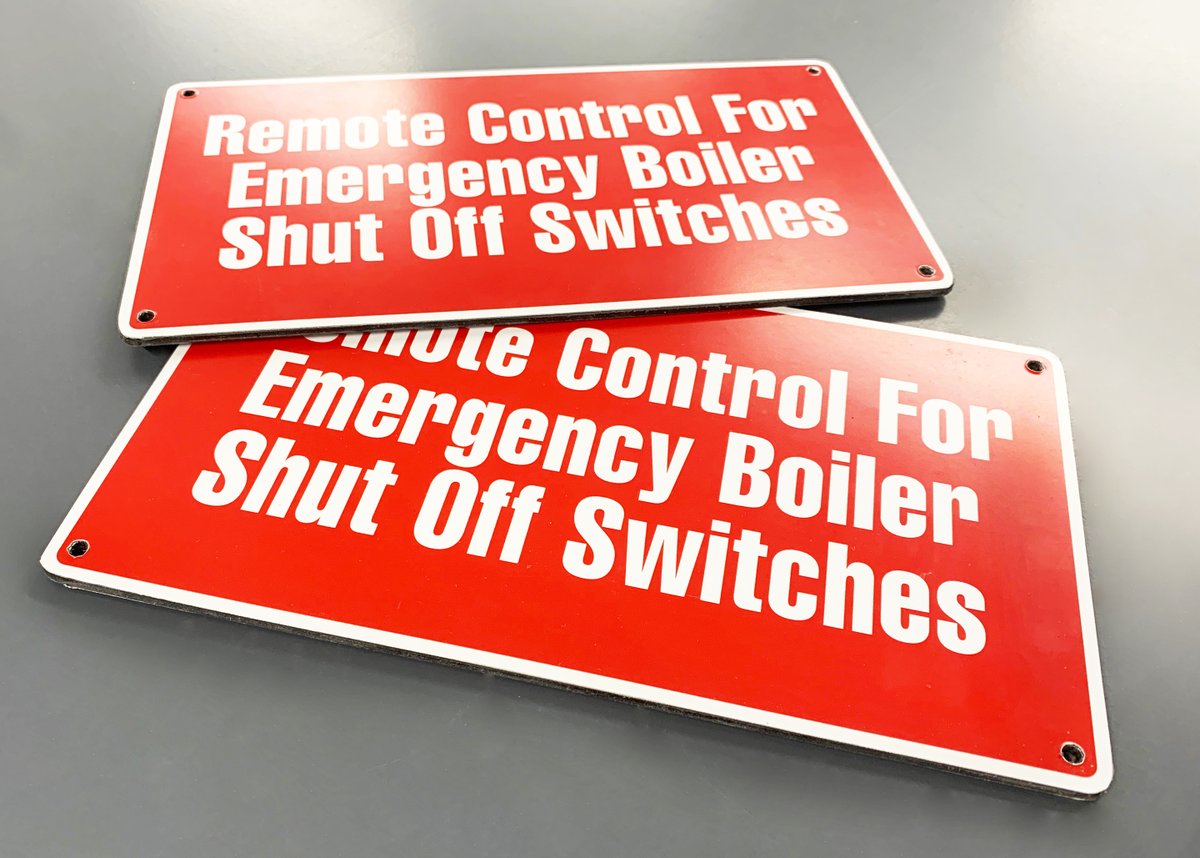 GSBDigital's tweet photo. Not everything we print is super glam. These emergency shut off metal di-bond signs however do serve a highly important purpose. Learn more about all our signage options: https://t.co/1JlMGjJ4KJ
#digitalprinting #largeformat  #printyourproudof #metalsignage https://t.co/GnJPJnJ7RO