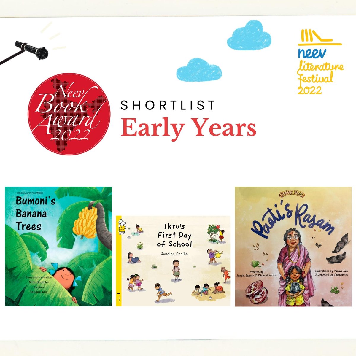 neevlitfest's tweet photo. *Drumroll* It's time to announce the shortlist for Neev Book Awards 2022 in the Early Years category. Know more here: https://t.co/RDWfNKYBzH
@prathambooks @tulikabooks @karaditales https://t.co/tYXcPSGSJ0