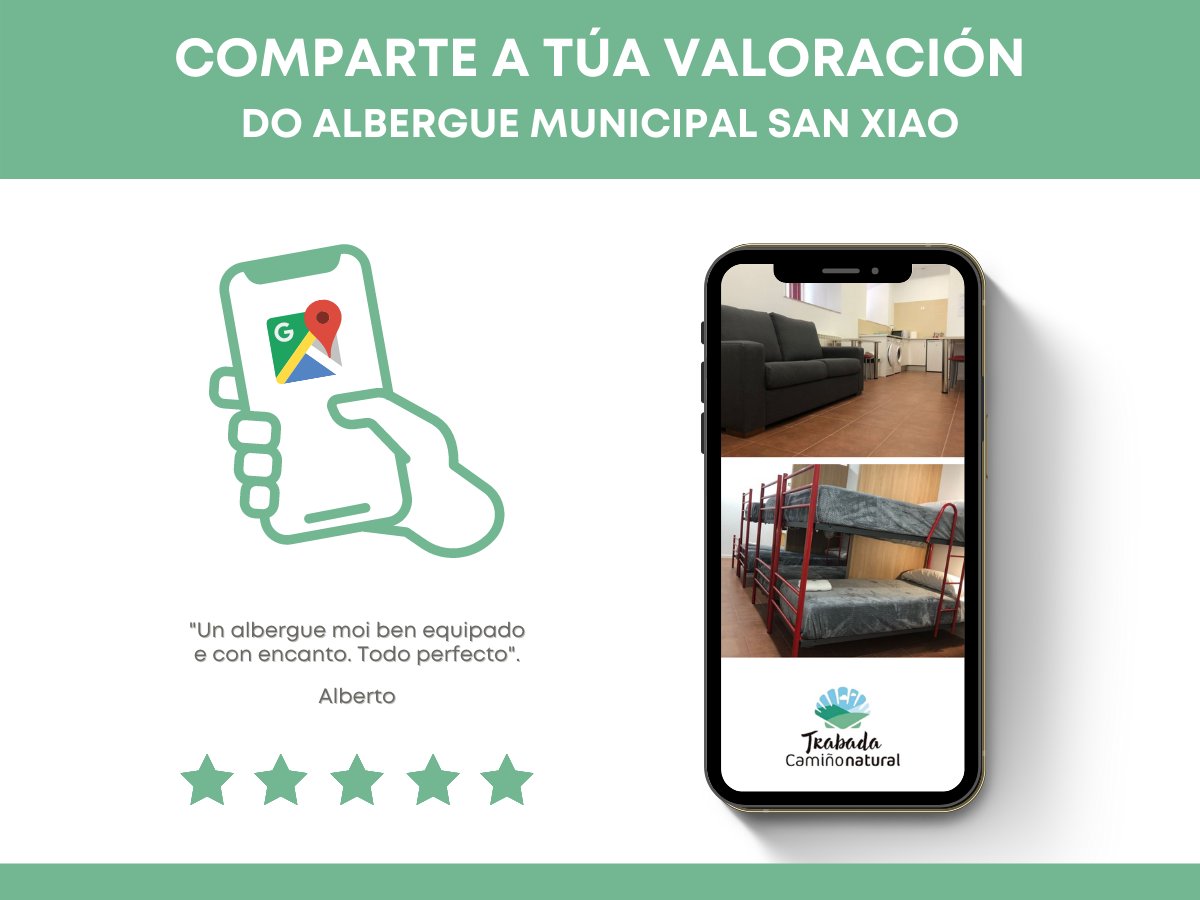 TurismoTrabada's tweet photo. Comparte a túa valoración do Albergue Municipal San Xiao en Google e axúdanos a posicionalo 🚶‍♀🚶😀

Podes facelo aquí ➡ https://t.co/BG10Pj04iD

Trabada, #CamiñoNatural.

#CamiñodeSantiago #CamiñoNorte https://t.co/9CtHoyvCtF