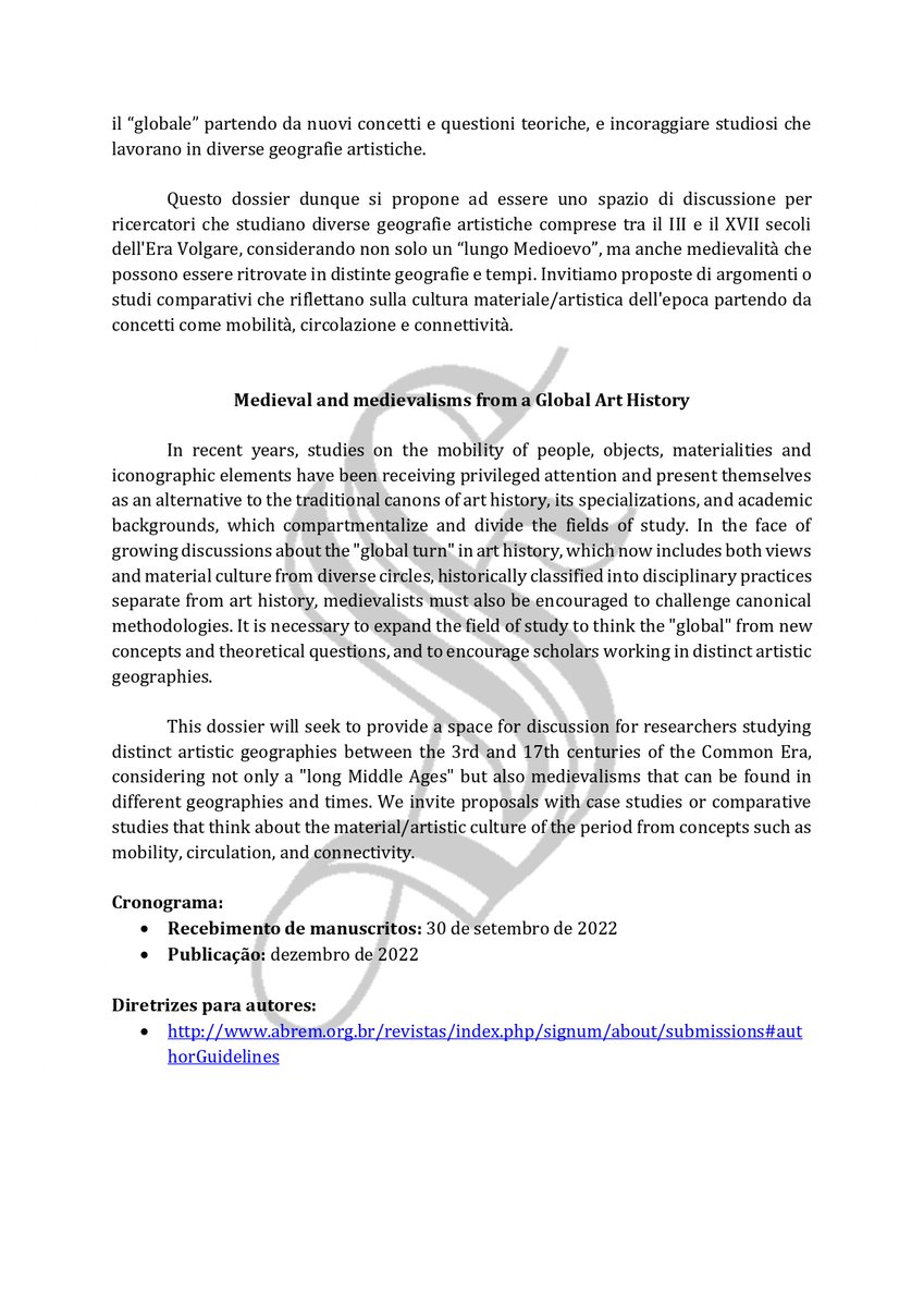 Chamada de submissão para dossiê temático da Signum!