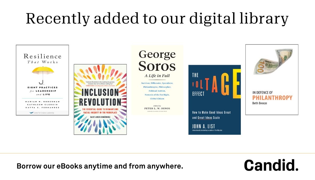 Candid_Learning's tweet photo. We've added even more new titles to our free @OverDriveInc digital collection. Explore topics such as leadership skills, #philanthropy, #DEI, and nonprofit management. https://t.co/Do5uWfbXqM @CathleenClerkin @Econ_4_Everyone @PeterOsnos @DaisyAD @UKCPhilanthropy https://t.co/lrozmA54iv