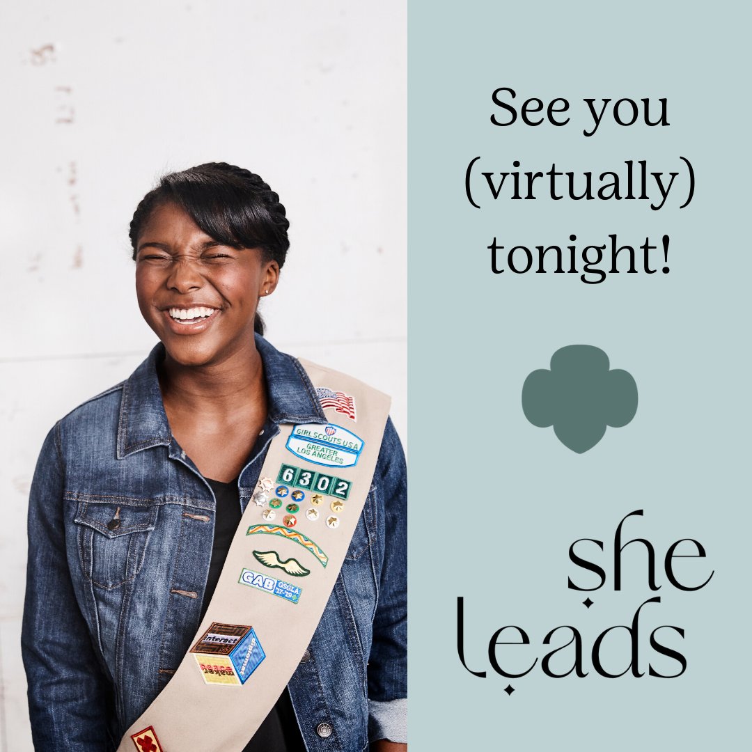 GirlScoutsLA's tweet photo. Tonightโs the night! We canโt wait to see you (virtually) at She Leads, a celebration of the women leaders of today โ and tomorrow. Register for free at https://t.co/TePFkUqokV.
#sheleads #gsgla #girlscouts #girlscoutslosangeles https://t.co/AtJqpMugeV