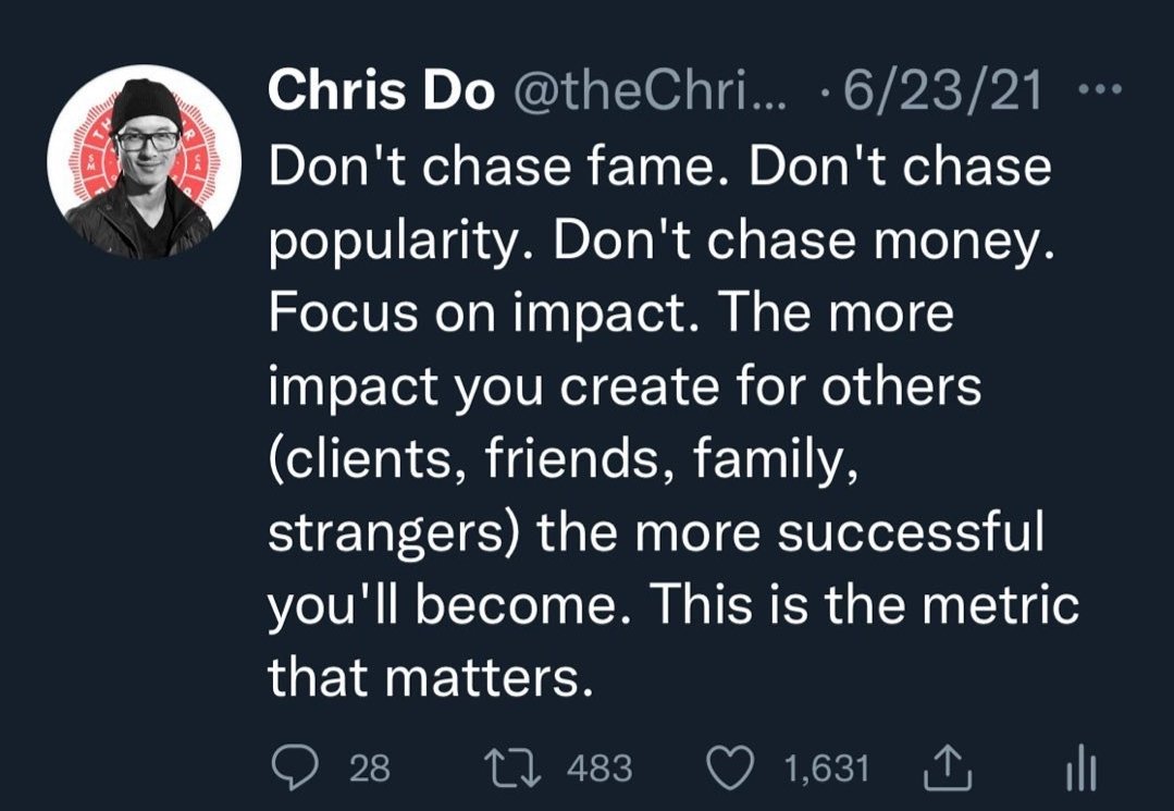 Rohannarrative's tweet photo. Don't chase vanity metrics too.

#business #content

Credits: Chris Do https://t.co/LW7AkG23h6