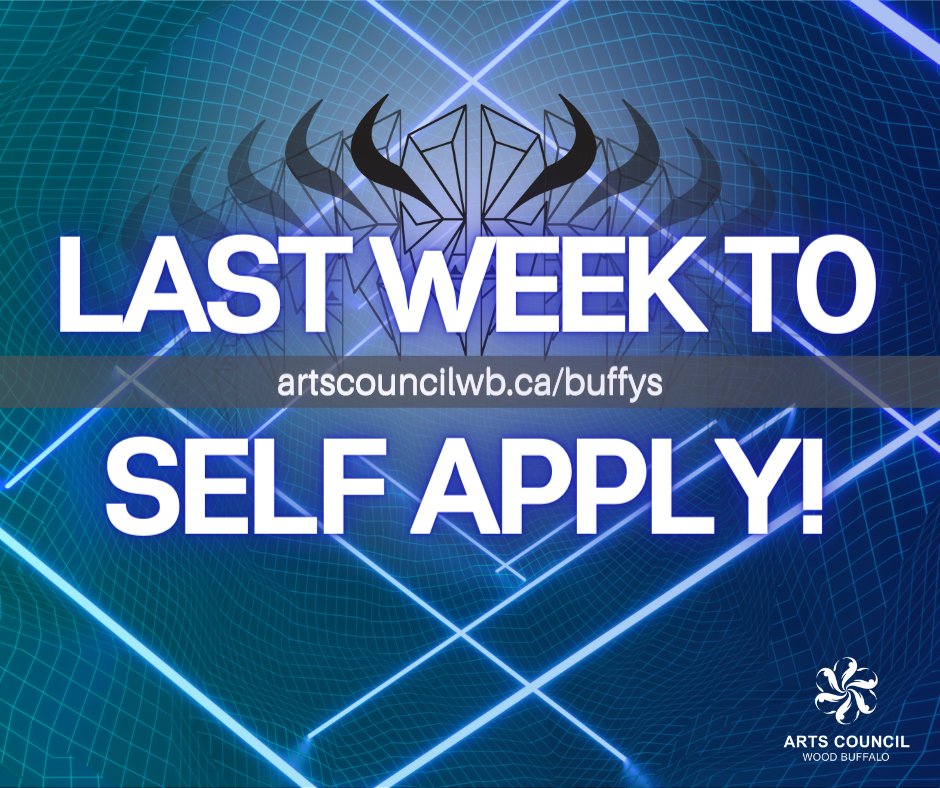 ArtsCouncilWB's tweet photo. 🚨 Last week to self-apply for a Buffy!🚨
 Entries are due June 30, 2022 at 12PM! (noon) Applications are open in 12 categories. Help us celebrate the talented artists in Wood Buffalo
https://t.co/KPIf8YATXj
#ymmarts #Buffys2022 #ACWBeCreative #YMMArts #YMMArtists #ArtsAwards https://t.co/tVNuLKw3xv