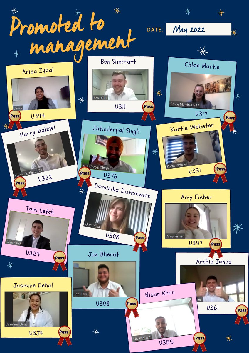 ChrisBeaumontU3's tweet photo. A MAssive congratulations to the below employees passing their MQi today. Welcome to your first promotion into a management position. 💥 You all did do well! https://t.co/kQeHu1N94e
