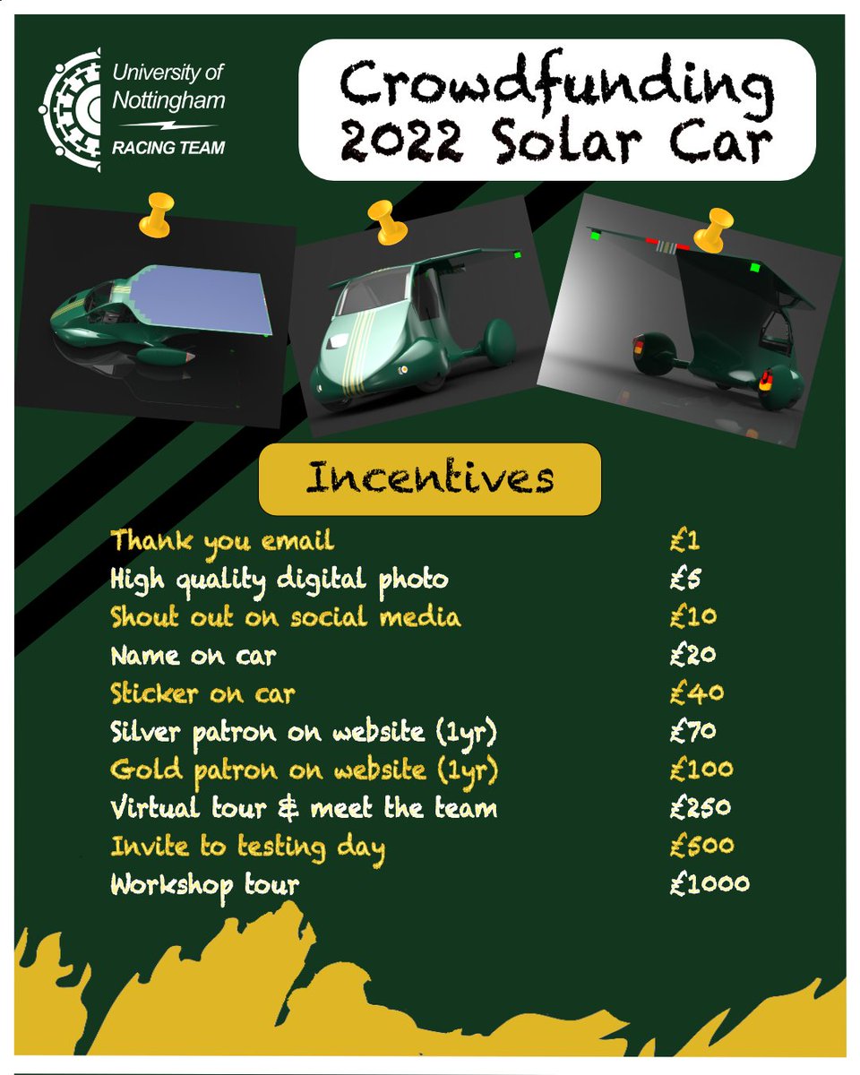 1 day to go!📅

Want your name on our new solar car? Interested in meeting the team or joining a testing day?

Here's some extra motivation to help us &amp; secure some of our amazing rewards!🔥

#weareuon #solar #solarchallenge #poweredbythesun #electricvehicles #renewables