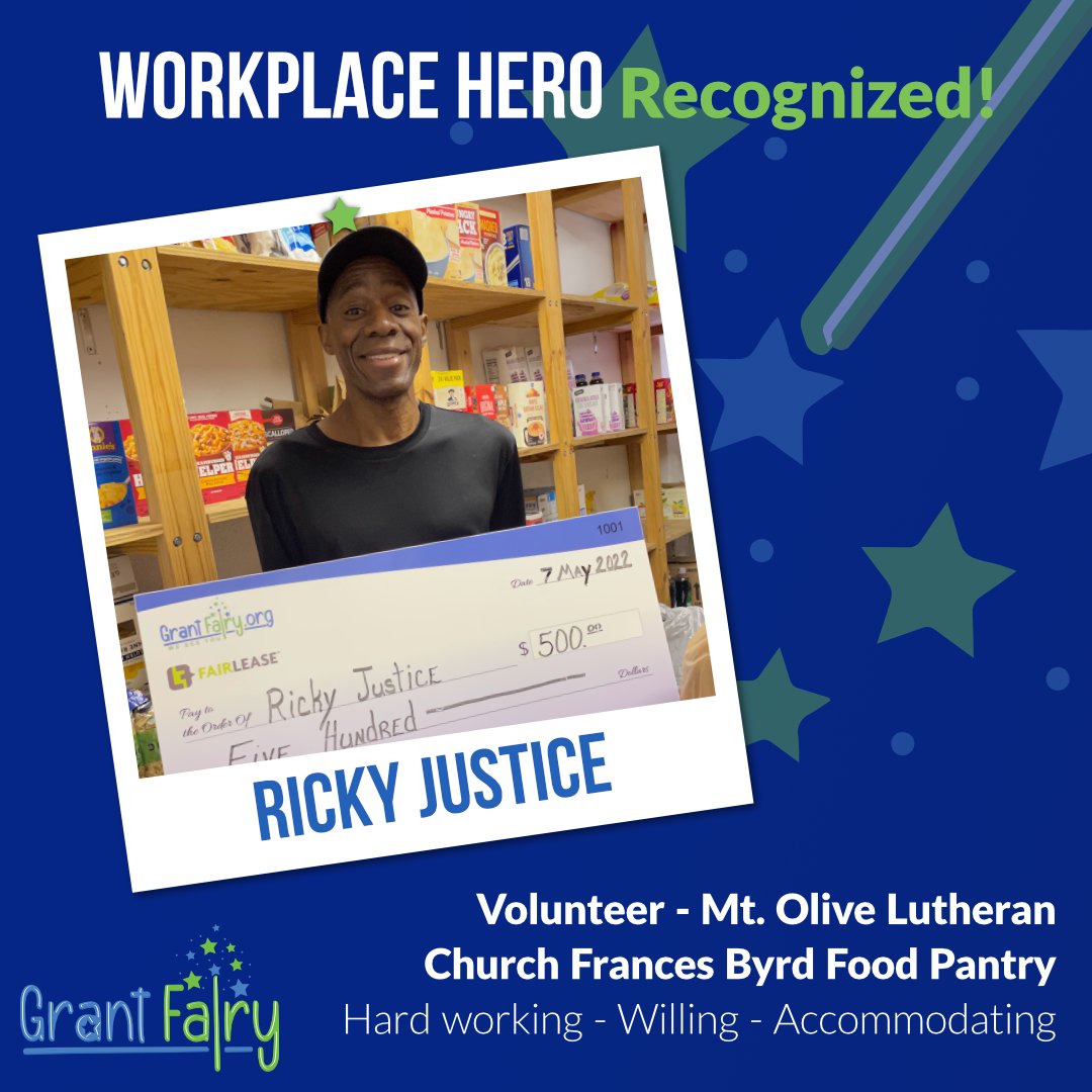 GrantFairyTX's tweet photo. Recognizing: Ricky Justice - Volunteer at Mt. Olive Lutheran Church💚

"He goes the extra mile to ensure cleanliness of pantry grounds. He does it without complaining &amp; with a servant spirit"

Mt. Olive serves 300 homeless/hungry neighbors with snack packs &amp; groceries each month. https://t.co/RQ59TGBBPJ