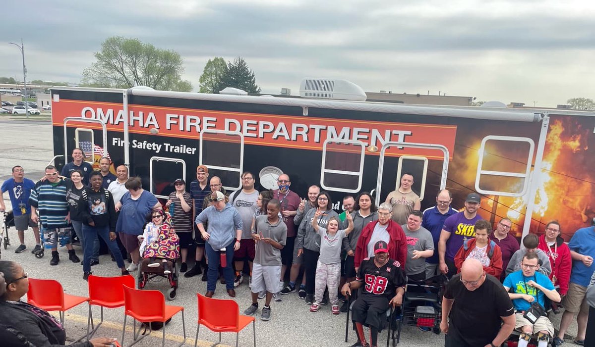OmahaFireDept's tweet photo. Our Pub Ed crew had the honor of visiting @360_community earlier this week! They brought our interactive smoke trailer along and spoke to this amazing group about the importance of fire safety and prevention. 

#FirePrevention #FireSafety #OFDCares https://t.co/MHsiyXnFbv