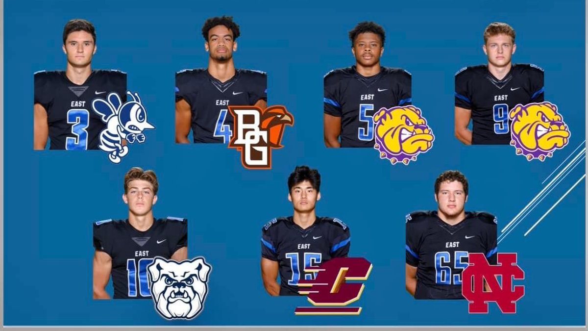LWEastFootball's tweet photo. Congrats to our signing Class of 2022! It was a privilege to honor them this morning
Jon Guch St. Ambrose 
Trey Johnson Bowling Green
Kamal Mukarram Western Illinois 
Mike Cardilli Western Illinois
Brennan Stolarek Butler
Jack Tremblay Central Michigan
Alex Knaperek North Central https://t.co/OE4WBRZswr