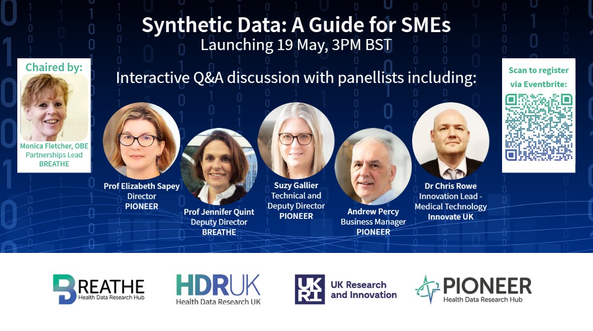 BREATHEdata's tweet photo. ONE WEEK TO GO!

Don't forget to register for 'Synthetic Data: A Guide for #SMEs': https://t.co/FEUBdIHVZ0

📆Thu 19.05
⌚3PM BST

The launch will be chaired by @Monfletch and include panelists such as Prof @e_sapey, Prof Jenni Quint, @GallierSuzy, @andrewgbh &amp; @Dr_Chris_Rowe https://t.co/3PiBl1BXQ2