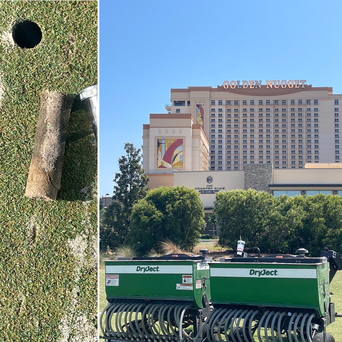 DryJectTexas's tweet photo. Was with @BrentLeBlanc7 & awesome crew yesterday at @GoldenNuggetLC golf course. The progress heβs made there is phenomenal! #DryJect is one of the tools in his arsenal. Relieve compaction, dilute OM, increase water infiltration, huge amounts of amendment, the #DryjectDifference. https://t.co/E8Ey392Y89