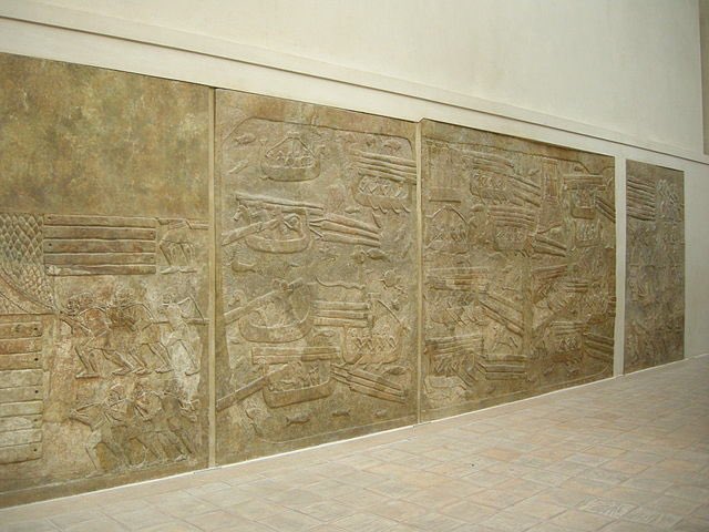 return2assyria's tweet photo. Relief depicting Assyrians transporting cedar wood by boats from Lebanon, 8th century B.C. From the Palace of Sargon at Dur Sharrukin, Louvre Museum. https://t.co/kQhEgvC1Cc