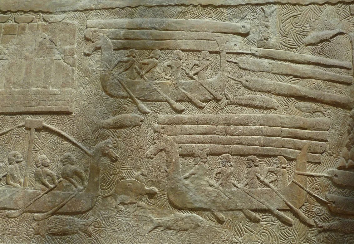 return2assyria's tweet photo. Relief depicting Assyrians transporting cedar wood by boats from Lebanon, 8th century B.C. From the Palace of Sargon at Dur Sharrukin, Louvre Museum. https://t.co/kQhEgvC1Cc