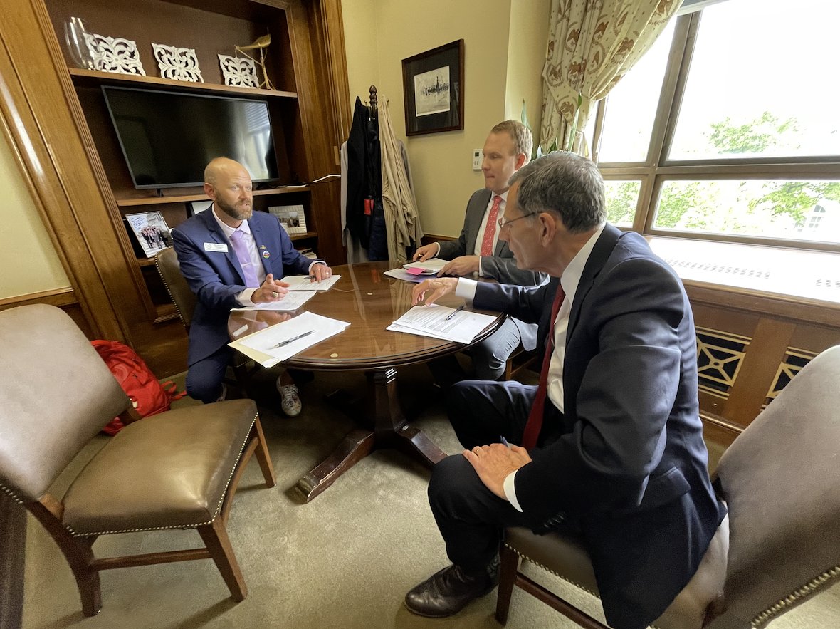 WyoEA's tweet photo. NEA Director Dirk Andrews, WEA President Grady Hutcherson, and WEA Executive Director Ron Sniffin are on the Hill this week! As part of NEA's Super Week, they are meeting with Wyoming's federal representatives in D.C. to discuss the needs and priorities of students and educators. https://t.co/XTZ73laJ5R
