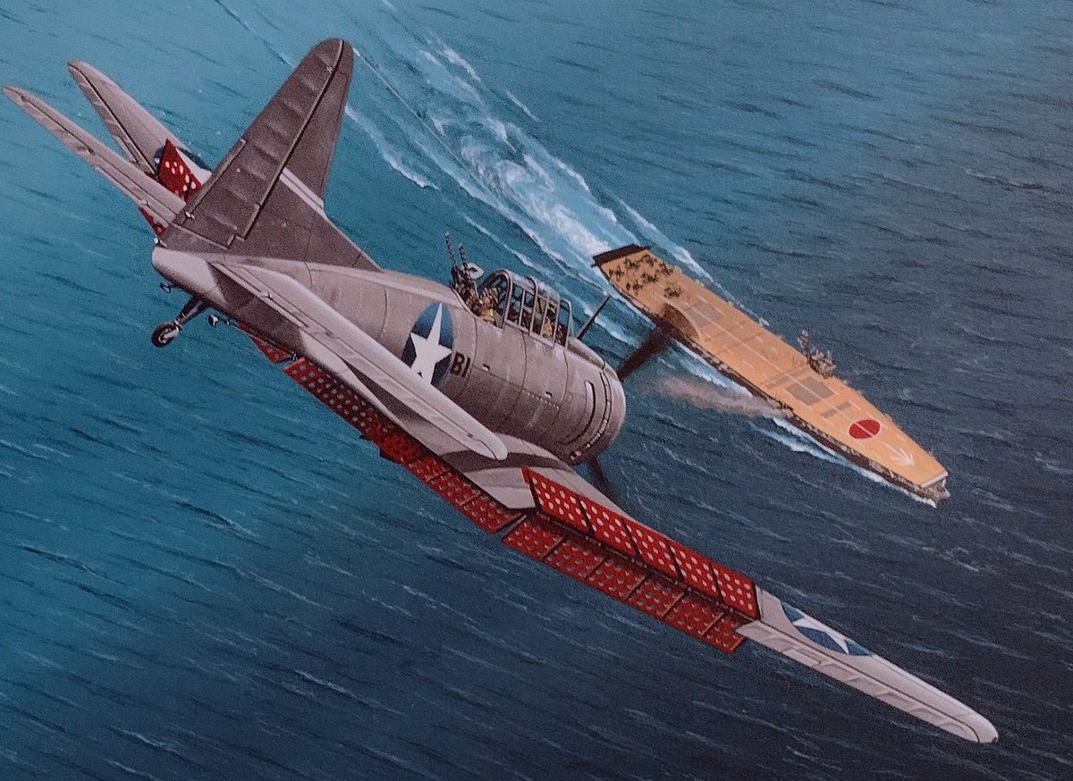 WWIIAviation's tweet photo. The museum's permanent Battle of Midway exhibit includes this painting by Ray Waddey of a Douglas SBD Dauntless dive-bomber diving on a Japanese aircraft carrier during the battle. See all our displays and exhibits when you visit the museum!
#WWII #AVGeek #Museum https://t.co/EPN4SBxESa
