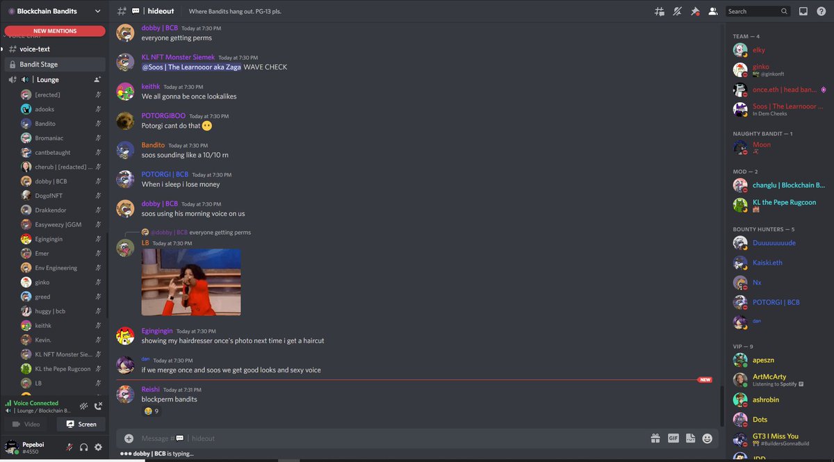 PepeBoi15's tweet photo. Learning about trading and the market dynamics from the king @once_eth himself While at the same time being convinced to get a perm?! Love this tight degen community so much @BCBanditsNFT - we will use this down market to learn more about this space and come out even stronger <3 https://t.co/i2XK5FVzRl