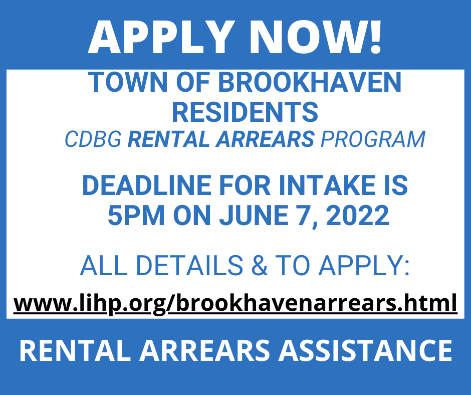LIHPINC's tweet photo. Town of Brookhaven rental residents! Rental Arrears assistance now available!! All details and to apply, https://t.co/dSXMntDUKc #rentalassistance @BrookhavenTown https://t.co/I59BQvGD5c