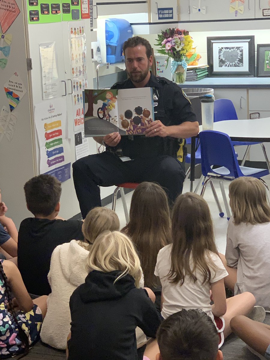 Bicycle safety talk with Officer Zimmerman today. #9daysandcountingjustaskthekids