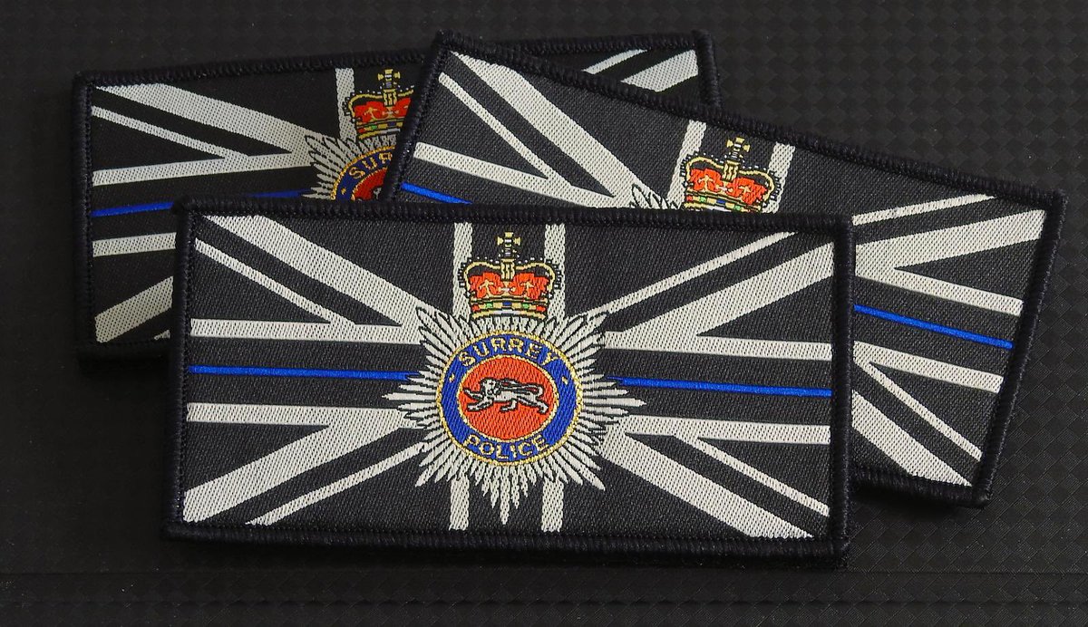 trooperhats's tweet photo. @vernalscott The Thin Blue Line on the Union flag represents the line Police hold between Good and those that would do evil. Surrey Police have their own version featuring their force crest and money goes towards the Chiefs nominated Charity for that year. I sell them for £4 each. https://t.co/1OaVFrGbek