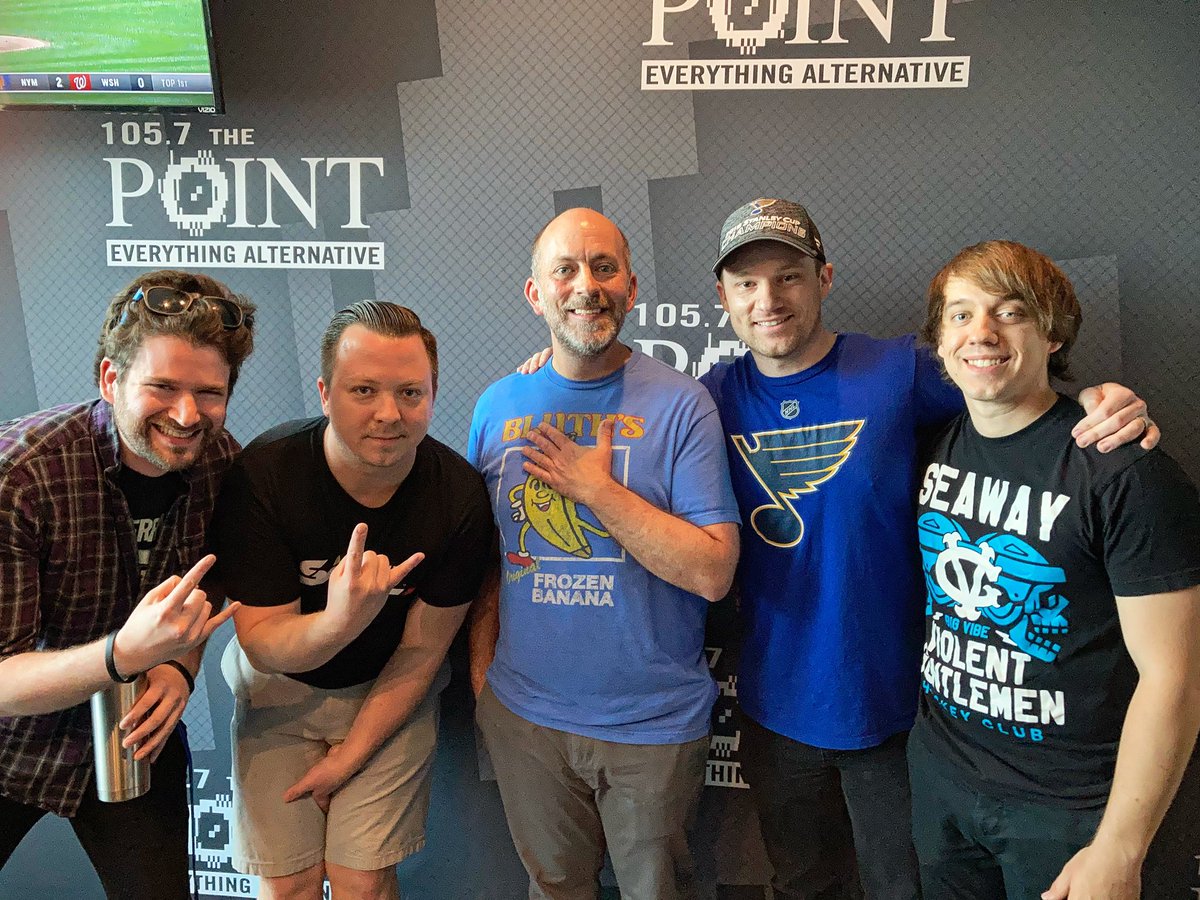 1057thePoint's tweet photo. It’s been a crazy few years but we were finally able to hang with the 2019 Battle At Busch Champs @city_of_parks! Thanks guys for stopping by to chat with @fandango1057! You can see them tomorrow night at Red Flag (@Fubar_Stl)! https://t.co/aYhfvnWrWF
