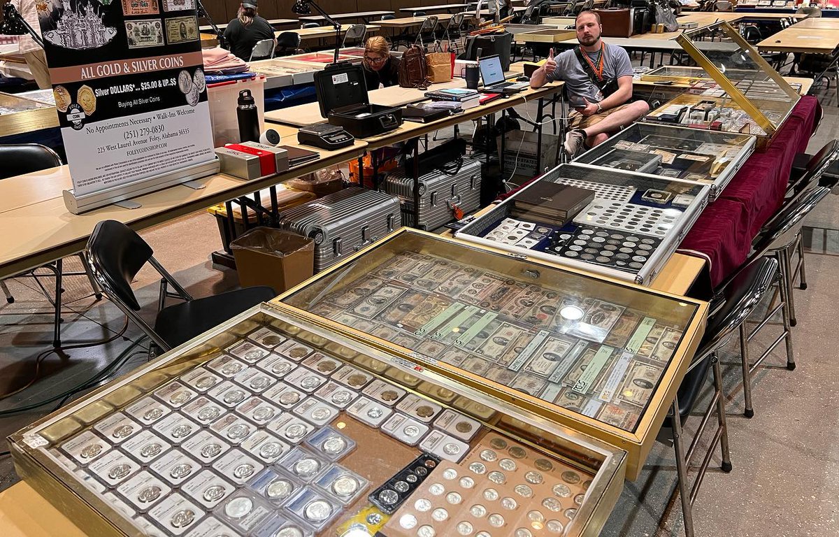 BiloxiCoinShow's tweet photo. Stop by Tables 603,604 &amp; check out 𝗙𝗼𝗹𝗲𝘆 𝗖𝗼𝗶𝗻 𝗦𝗵𝗼𝗽s coins during the 60th Annual Mississippi Numismatic Association's Coin &amp; Currency Show 
May 12– May 14 2022 @MSCoastColiseum Convention Center https://t.co/MlsqfI3EaS https://t.co/hmqRl8XfyH