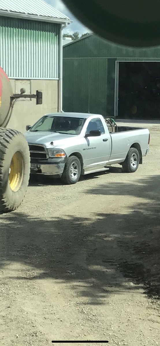 #ontag STOLEN TRUCK please keep an eye out for our farm truck. Just happened not long ago out of the field by Palmerston area. Front tow hitch. Tailgate is down with a skid of seed in box. Fuel tank was well