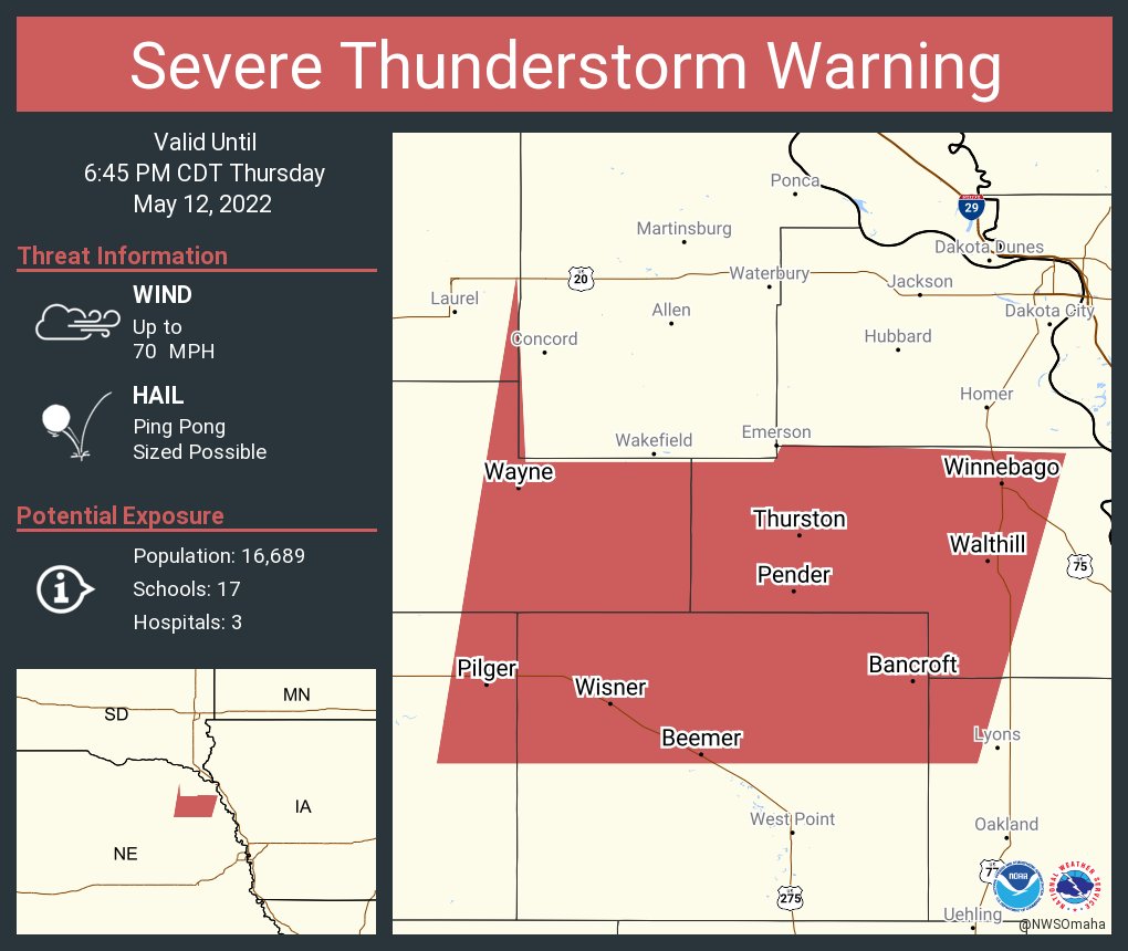 NWS Omaha on Twitter "Severe Thunderstorm Warning including Wayne NE