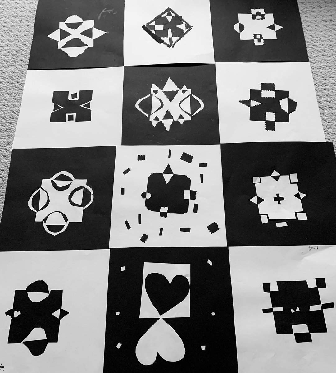 MsTaylor_art's tweet photo. Exploring symmetry & positive/negative space with our Japanese Notan compositions #notans #grade3art https://t.co/Y4GnQZIluR