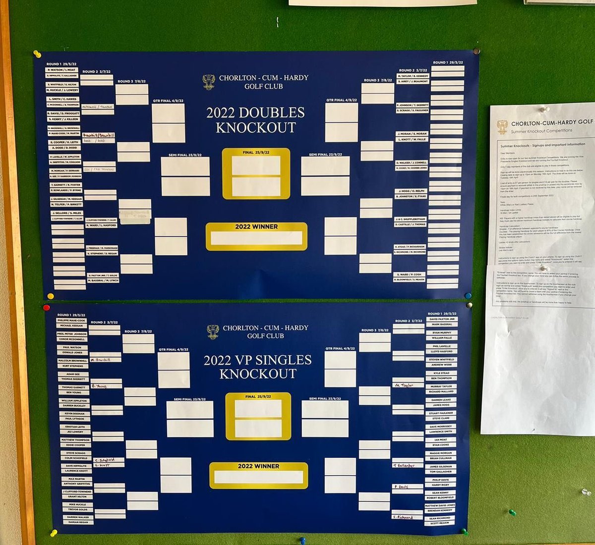 The knockout draws are printed and up on the board. Great service by @StretfordStudio . Who will be filling that winner space come September…